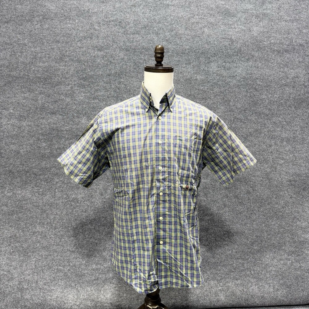 Vintage Tommy Hilfiger Mens Small Plaid Short Sleeve Button Down Shirt Crest 90s